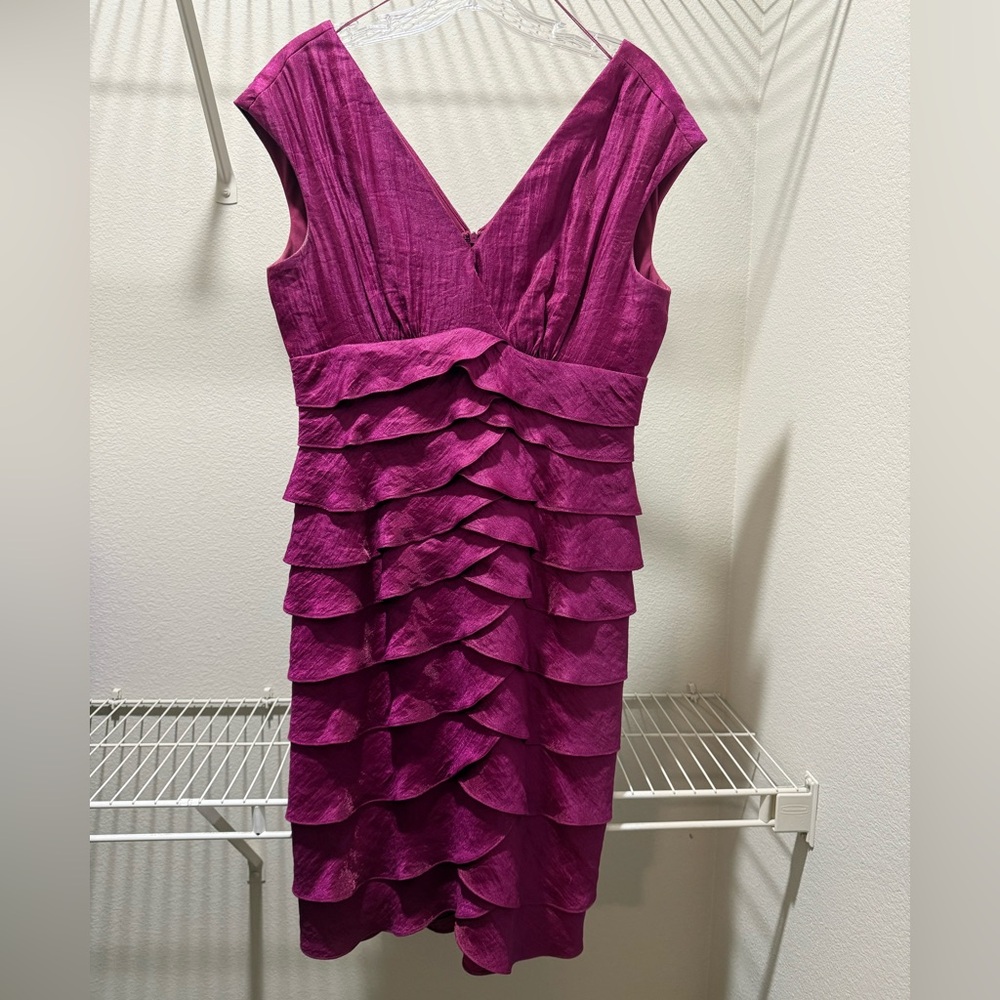 London Times Fuchsia Layered Midi Dress